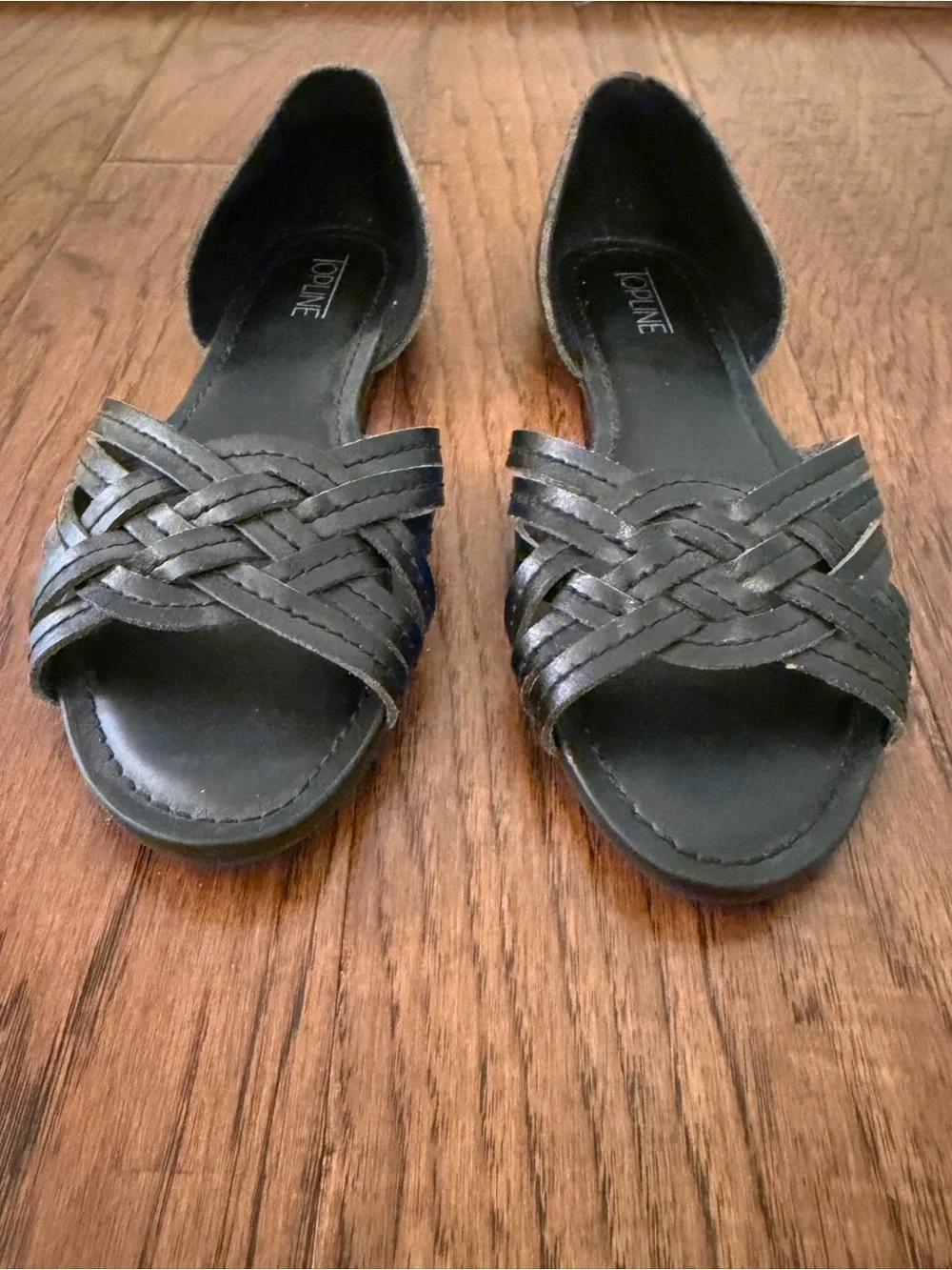 Amazon Topline Cynthia Black Braided Peep Toe Slide Sandals Women's Size 6.5